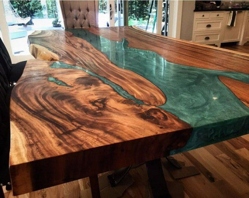 Esstisch epoxid harz echtes holz massive möbel epoxy tisch giessharz wasserfall