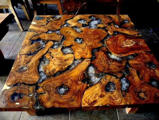 Epoxid harz esstisch echtes massive holz möbel wasserfall epoxy tisch 100x100
