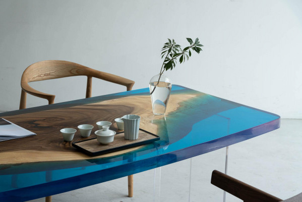 Esstisch Blue River Table Echtes Holz 200x90 Tische Epoxidharz Neu