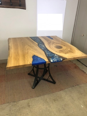 Esstisch River Table Echtes Holz Flusstisch 110x110 Massive Tische