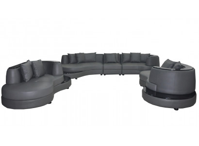 Luxus Wohn Eck Leder Garnitur Landschaft Polster Ecke XXL Big Sofa U Form + USB