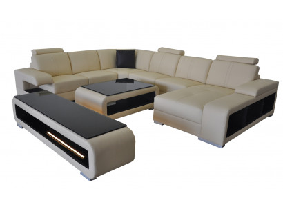 Ledersofa Wohnlandschaft Garnitur Design Modern Ecke Sofa U-Form Tisch RTV G8028