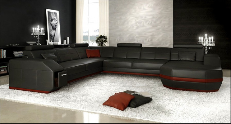 Leder Sofa Couch Polster Eck Sitz Garnitur Wohnlandschaft U Form Tisch RTV Neu