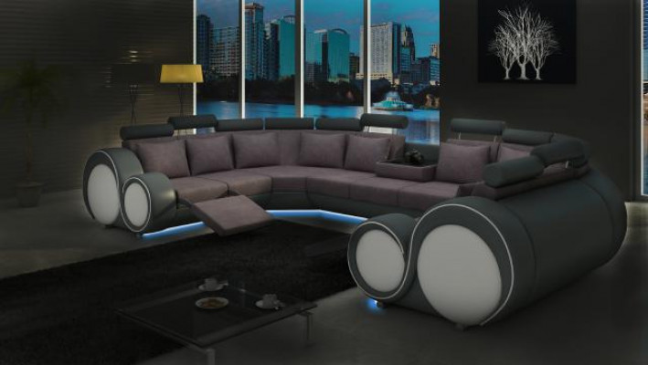 Moderne Leder Couch Ecksofa Polster Couchen XXL Big Wohnlandschaften + USB