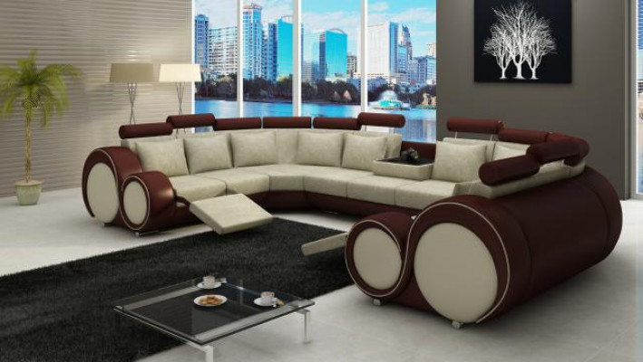 Moderne Leder Couch Ecksofa Polster Couchen XXL Big Wohnlandschaften + USB