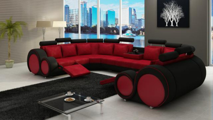 Moderne Leder Couch Ecksofa Polster Couchen XXL Big Wohnlandschaften + USB