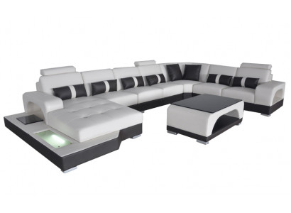 Leder Sofa Moderne Sitz Couch Polster Design Eck Couchen Wohnlandschaft + Tisch