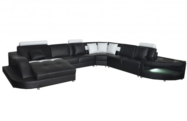 Leder Sofas Wohnlandschaft Eck Garnitur Design Modern Sofa mit USB L6015 Tisch