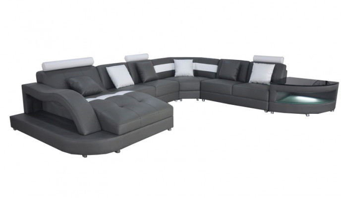 Leder Sofas Wohnlandschaft Eck Garnitur Design Modern Sofa mit USB L6015 Tisch