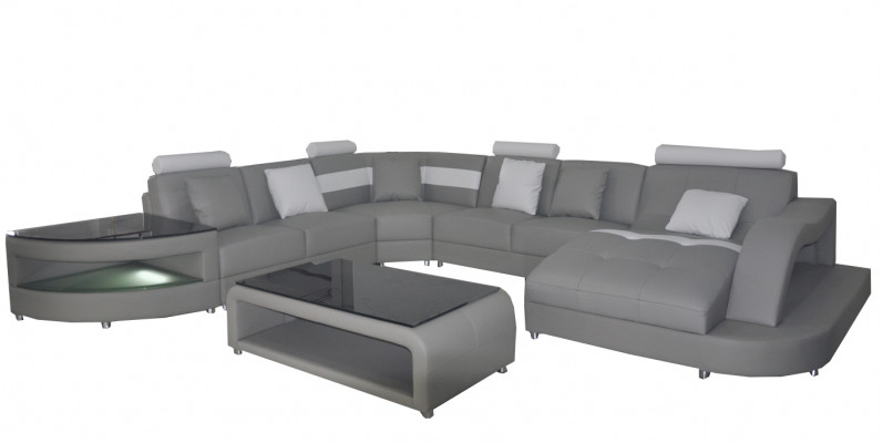 Leder Sofas Wohnlandschaft Eck Garnitur Design Modern Sofa mit USB L6015 Tisch