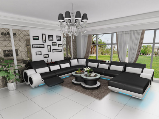 Ledersofa Couch Wohnlandschaft Ecksofa Eck Garnitur Design Modern Sofa mit USB