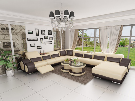 Ledersofa Couch Wohnlandschaft Ecksofa Eck Garnitur Design Modern Sofa mit USB