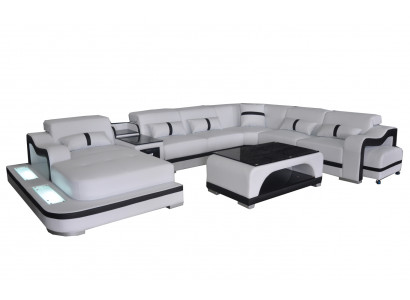 Leder Couch Polster Sitz Wohnlandschaft Design Modern Eck Garnitur U Form + Tisch