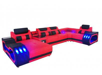 Ledersofa Couch Wohnlandschaft Garnitur Design Modern Sofa U-Form Sofa mit USB