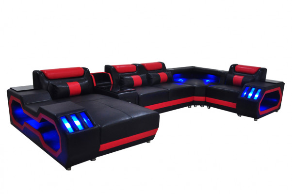 Ledersofa Couch Wohnlandschaft Garnitur Design Modern Sofa U-Form Sofa mit USB