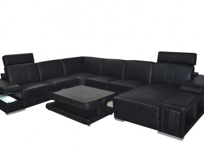 Leder Sofa Couch Polster Eck Sitz Garnitur Ecke couchen Wohnlandschaft +Tisch