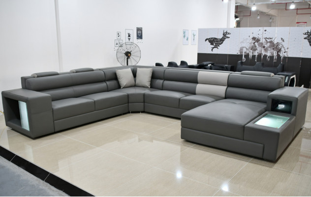 Wohnlandschaft Design Modern Leder Sofas Grau Neu Sofa U-Form Stoffsofa Couch