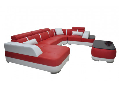 Design Eck Couch Sitz Leder Polster Ecke Garnitur Wohnlandschaft Sofa mit USB