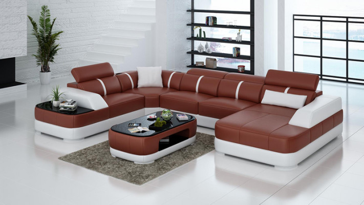 Design Eck Couch Sitz Leder Polster Ecke Garnitur Wohnlandschaft Sofa mit USB