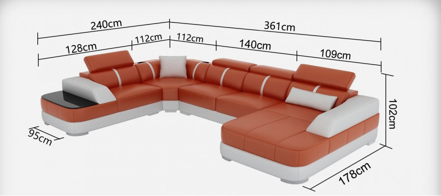 Design Eck Couch Sitz Leder Polster Ecke Garnitur Wohnlandschaft Sofa mit USB