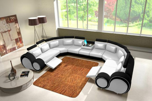 Ledersofa mit USB Polster Sofa Couch Ecksofa Wohnlandschaft Riesen XXL Relax Neu