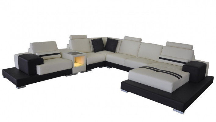 Ledersofa Couch Wohnlandschaft Eck Garnitur Design Modern Sofa U-Form USB