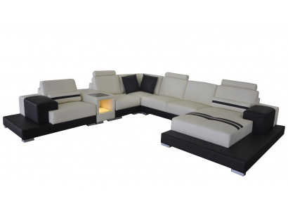 Ledersofa Couch Wohnlandschaft Eck Garnitur Design Modern Sofa U-Form USB