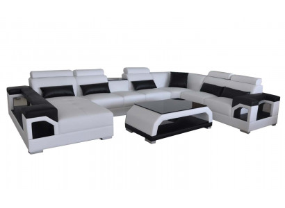 Leder Eck Couchen Sofa Moderne Sitz Couch Design Wohnlandschaft + Tisch + USB