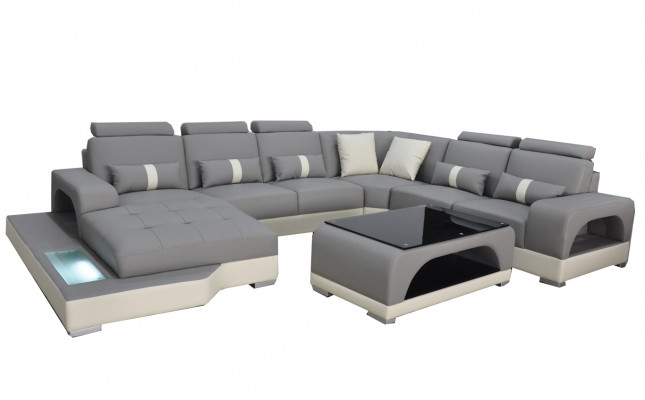Leder Sofa Moderne Couch Design Wohnlandschaft + Tisch Eck Couchen Sitz mit USB