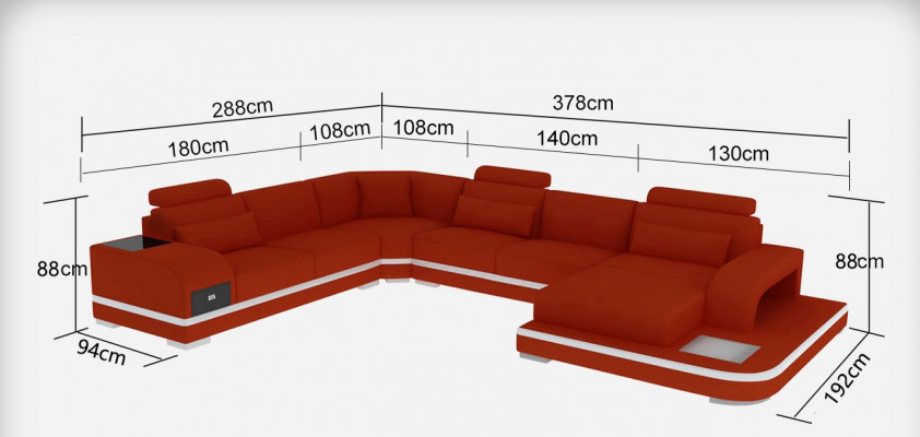 Ledersofa Wohnlandschaft Ecksofa Sitzecke Sitzgarnitur Sofa Couch + USB + Tisch