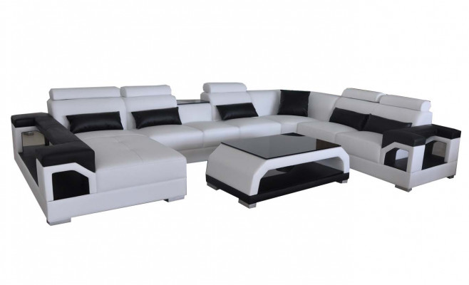 Leder Sofa Moderne Sitz Couch Polster Design Wohnlandschaft + Tisch Eck