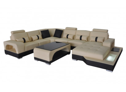 Leder Sofa Moderne Couch Polster Design Wohnlandschaft + Tisch Eck Couchen Sitz