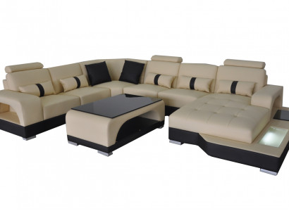 Leder Sofa Moderne Couch Polster Design Wohnlandschaft + Tisch Eck Couchen Sitz