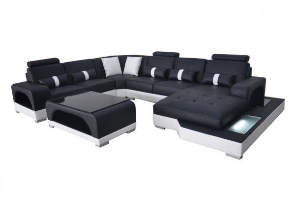 Leder Sofa Moderne Couch Polster Design Wohnlandschaft + Tisch Eck Couchen Sitz