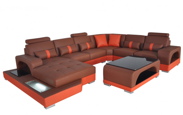 Leder Sofa Moderne Couch Polster Design Wohnlandschaft + Tisch Eck Couchen Sitz