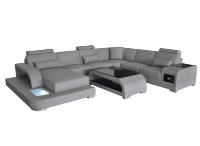 Ledersofa Wohnlandschaft Garnitur Design Modern Ecksofa Sofa U-Form G8013+Tisch