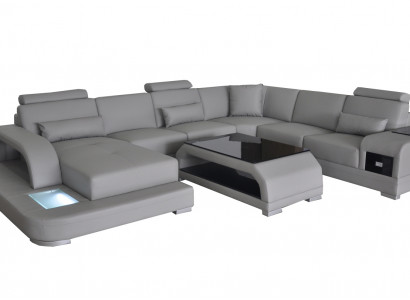 Ledersofa Wohnlandschaft Garnitur Design Modern Ecksofa Sofa U-Form G8013+Tisch