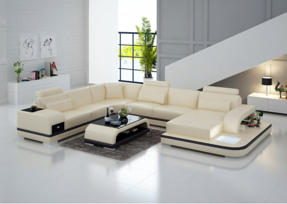 Ledersofa Wohnlandschaft Garnitur Design Modern Ecksofa Sofa U-Form G8013+Tisch