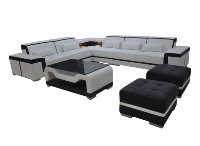Leder Sofa Couch Polster Eck Moderne Garnitur Wohnlandschaft Tisch Hocker G8020B