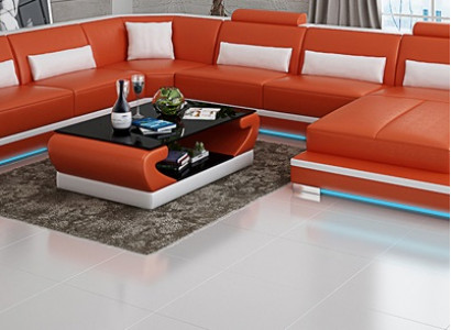 Ledersofa Couch Wohnlandschaft Ecksofa Eck Garnitur Design Modern Sofa mit USB