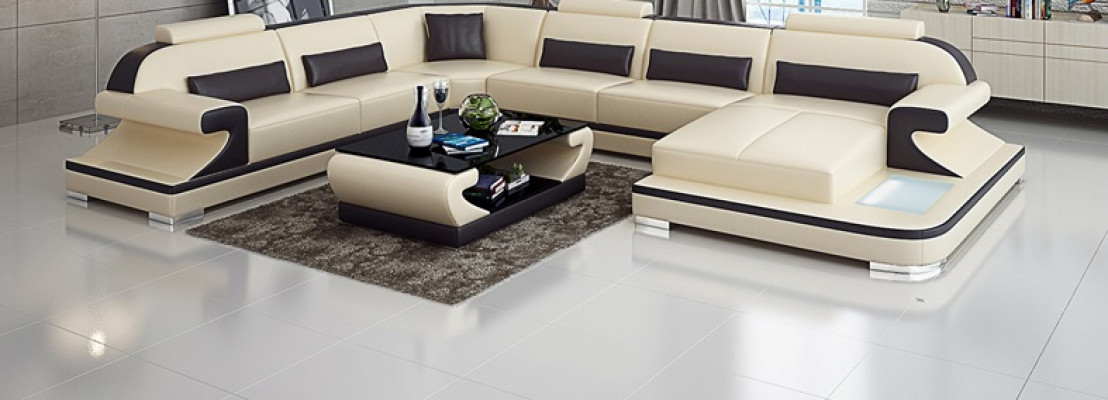 Ledersofa Couch Wohnlandschaft Ecksofa Eck Garnitur Design Modern Sofa mit USB