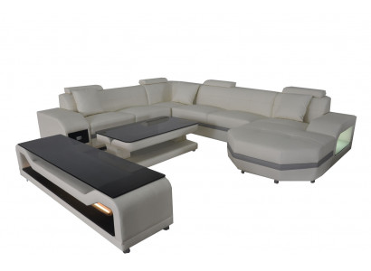 Leder Ecksofa Eckgarnitur Eckcouch Sofa Couch Wohnlandschaft Polster Tisch USB