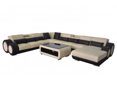 Ledersofa Wohnlandschaft Garnitur Design Modern Ecke Sofa U-Form G8035+USB