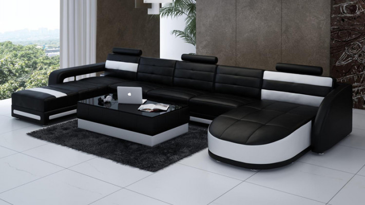 Ledersofa Sofa Couch Wohnlandschaft Ecksofa Garnitur Design Modern Sofa mit USB