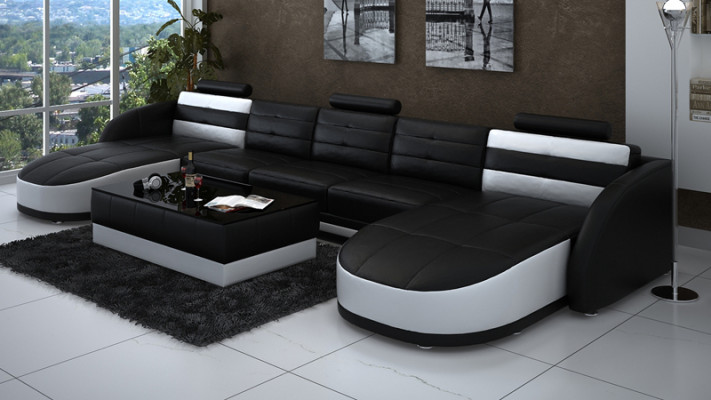 Design Leder Wohnlandschaft Eck Sofa Moderne Garnitur Couch Ecke USB Neu Schwarz