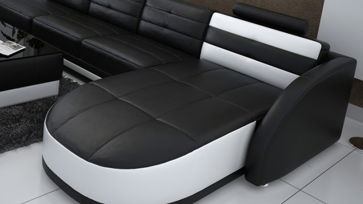 Design Leder Wohnlandschaft Eck Sofa Moderne Garnitur Couch Ecke USB Neu Schwarz
