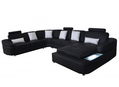 Leder Sofa mit USB Couch Wohnlandschaft Eck Garnitur Design Modern Sofas U-Form