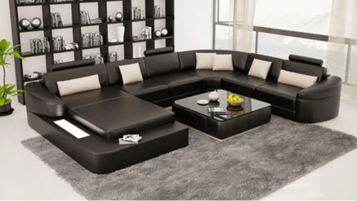 Leder Sofa mit USB Couch Wohnlandschaft Eck Garnitur Design Modern Sofas U-Form