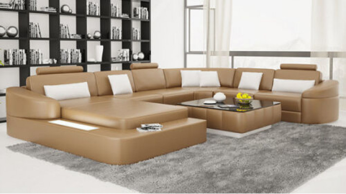 Leder Sofa mit USB Couch Wohnlandschaft Eck Garnitur Design Modern Sofas U-Form