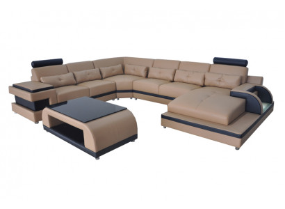 Luxus Polster Sitz Leder Eck Couch mit USB Sofa Wohn Möbel Landschaft Garnitur